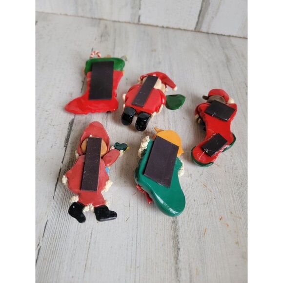 Vintage Clay Santa Claus stocking teddy bears magnet Xmas set decor - Picture 8 of 8
